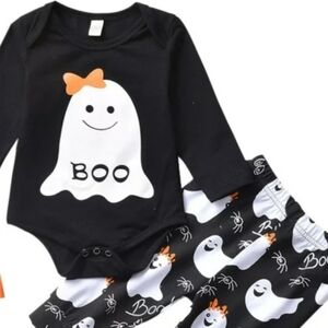 MLAGJSS Halloween Ghost Themed Long Sleeve Onesie & Pants Size 0-3 Months